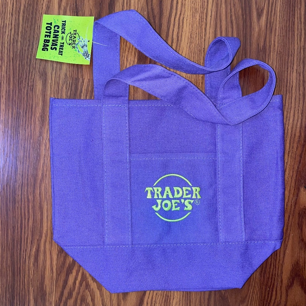 NWT Trader Joe’s Limited Edition Trick or Treat Mini Canvas Tote Bag - Purple